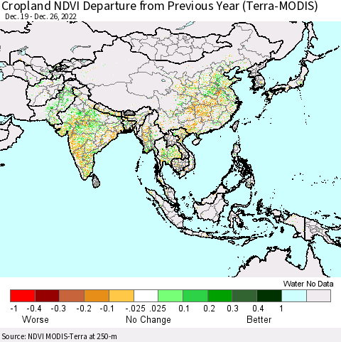 Asia Cropland NDVI Departure from Previous Year (Terra-MODIS) Thematic Map For 12/19/2022 - 12/26/2022