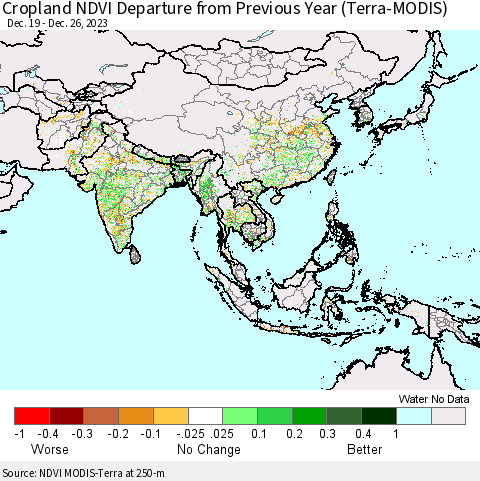 Asia Cropland NDVI Departure from Previous Year (Terra-MODIS) Thematic Map For 12/19/2023 - 12/26/2023