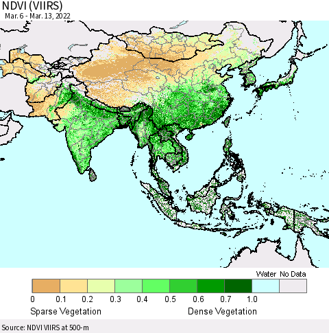 Asia NDVI (VIIRS) Thematic Map For 3/6/2022 - 3/13/2022