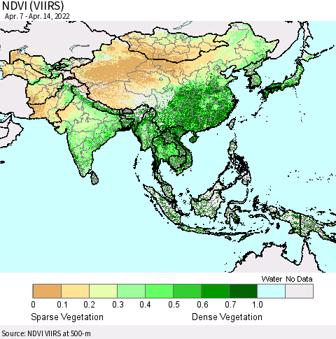 Asia NDVI (VIIRS) Thematic Map For 4/7/2022 - 4/14/2022
