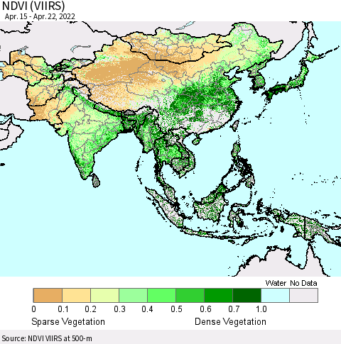 Asia NDVI (VIIRS) Thematic Map For 4/15/2022 - 4/22/2022