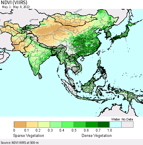 Asia NDVI (VIIRS) Thematic Map For 5/1/2022 - 5/8/2022