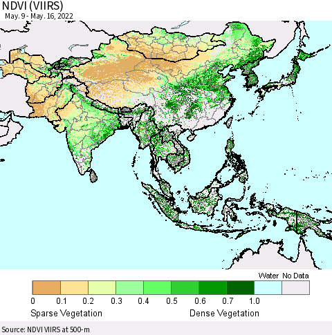 Asia NDVI (VIIRS) Thematic Map For 5/9/2022 - 5/16/2022
