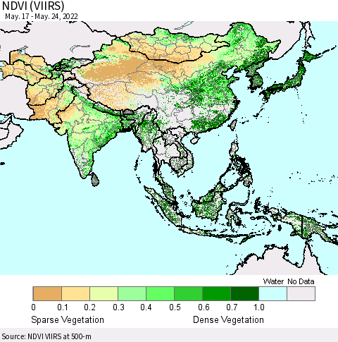 Asia NDVI (VIIRS) Thematic Map For 5/17/2022 - 5/24/2022