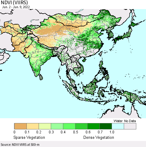 Asia NDVI (VIIRS) Thematic Map For 6/2/2022 - 6/9/2022