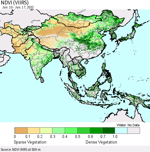 Asia NDVI (VIIRS) Thematic Map For 6/10/2022 - 6/17/2022