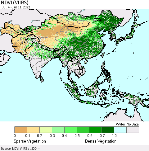 Asia NDVI (VIIRS) Thematic Map For 7/4/2022 - 7/11/2022