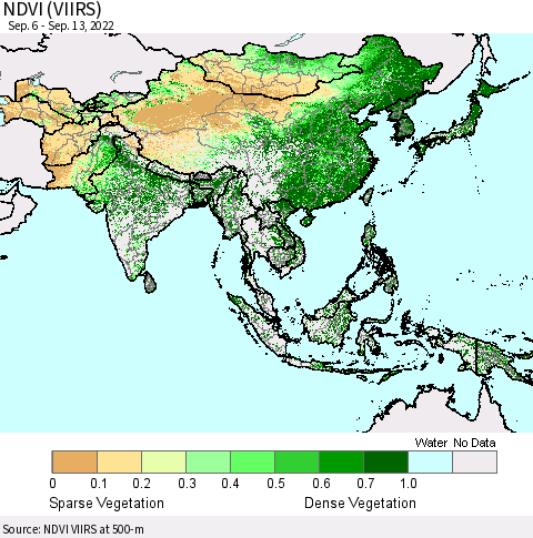 Asia NDVI (VIIRS) Thematic Map For 9/6/2022 - 9/13/2022