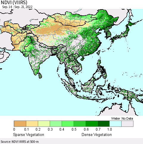 Asia NDVI (VIIRS) Thematic Map For 9/14/2022 - 9/21/2022