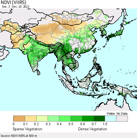 Asia NDVI (VIIRS) Thematic Map For 12/3/2022 - 12/10/2022