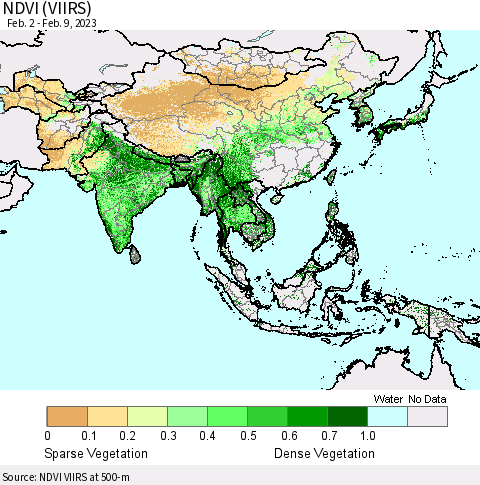 Asia NDVI (VIIRS) Thematic Map For 2/2/2023 - 2/9/2023