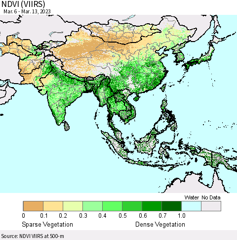 Asia NDVI (VIIRS) Thematic Map For 3/6/2023 - 3/13/2023