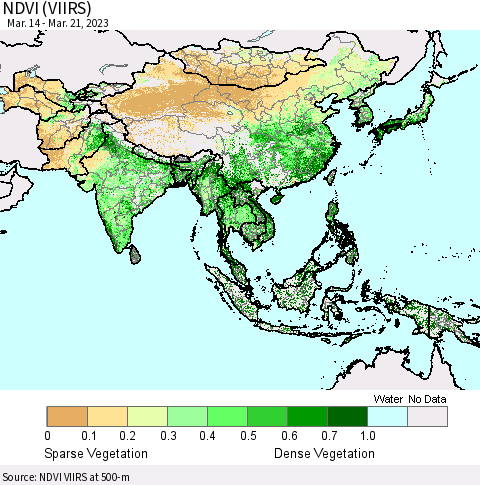 Asia NDVI (VIIRS) Thematic Map For 3/14/2023 - 3/21/2023