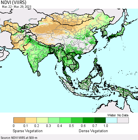 Asia NDVI (VIIRS) Thematic Map For 3/22/2023 - 3/29/2023