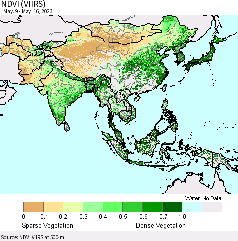 Asia NDVI (VIIRS) Thematic Map For 5/9/2023 - 5/16/2023