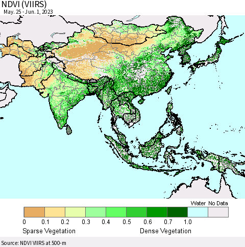 Asia NDVI (VIIRS) Thematic Map For 5/25/2023 - 6/1/2023
