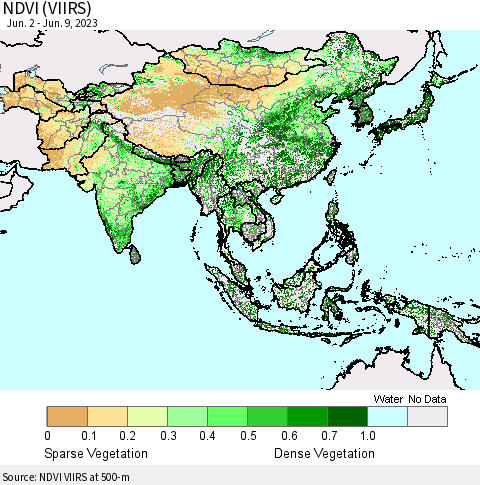 Asia NDVI (VIIRS) Thematic Map For 6/2/2023 - 6/9/2023
