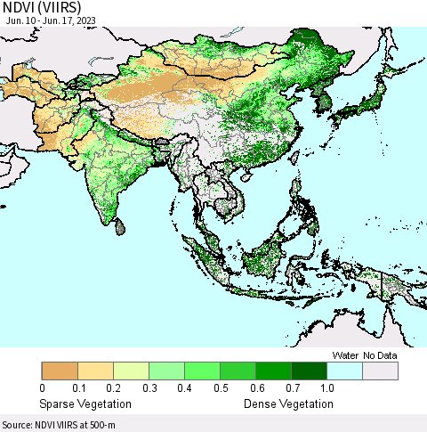 Asia NDVI (VIIRS) Thematic Map For 6/10/2023 - 6/17/2023