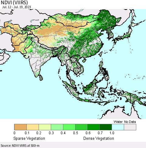 Asia NDVI (VIIRS) Thematic Map For 7/12/2023 - 7/19/2023