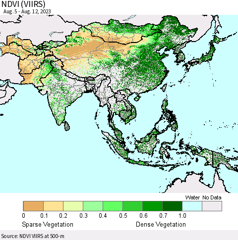 Asia NDVI (VIIRS) Thematic Map For 8/5/2023 - 8/12/2023