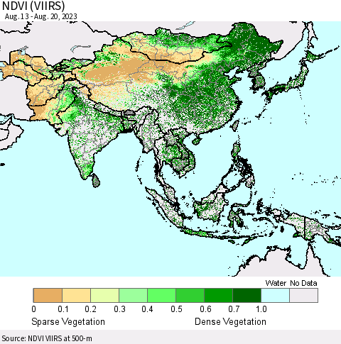 Asia NDVI (VIIRS) Thematic Map For 8/13/2023 - 8/20/2023