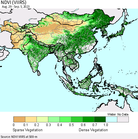 Asia NDVI (VIIRS) Thematic Map For 8/29/2023 - 9/5/2023