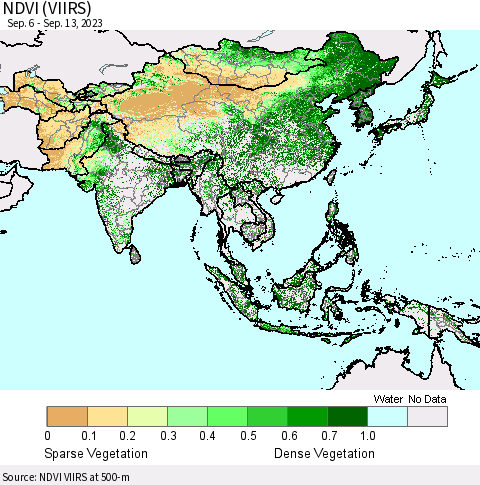 Asia NDVI (VIIRS) Thematic Map For 9/6/2023 - 9/13/2023