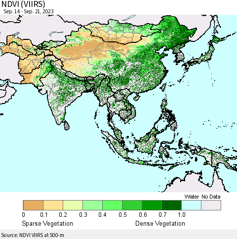 Asia NDVI (VIIRS) Thematic Map For 9/14/2023 - 9/21/2023