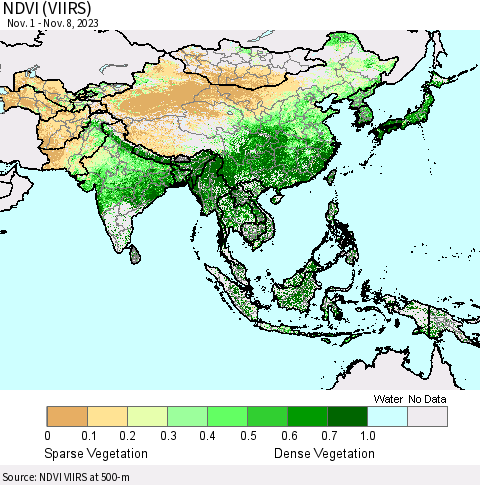 Asia NDVI (VIIRS) Thematic Map For 11/1/2023 - 11/8/2023