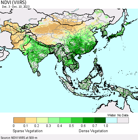 Asia NDVI (VIIRS) Thematic Map For 12/3/2023 - 12/10/2023