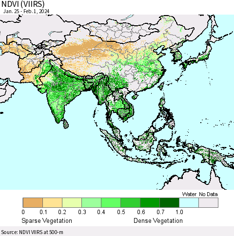 Asia NDVI (VIIRS) Thematic Map For 1/25/2024 - 2/1/2024