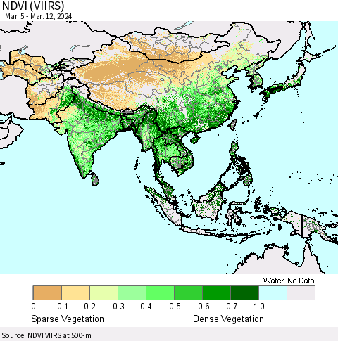 Asia NDVI (VIIRS) Thematic Map For 3/5/2024 - 3/12/2024