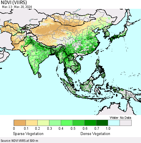 Asia NDVI (VIIRS) Thematic Map For 3/13/2024 - 3/20/2024