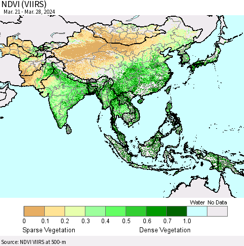 Asia NDVI (VIIRS) Thematic Map For 3/21/2024 - 3/28/2024