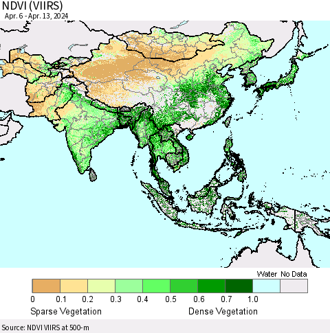 Asia NDVI (VIIRS) Thematic Map For 4/6/2024 - 4/13/2024