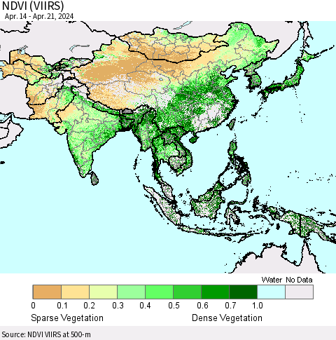 Asia NDVI (VIIRS) Thematic Map For 4/14/2024 - 4/21/2024