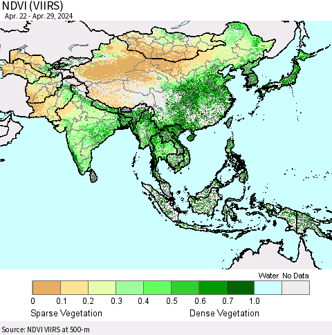 Asia NDVI (VIIRS) Thematic Map For 4/22/2024 - 4/29/2024