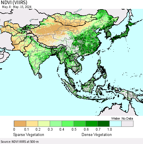 Asia NDVI (VIIRS) Thematic Map For 5/8/2024 - 5/15/2024