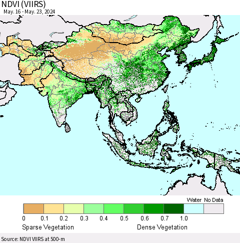 Asia NDVI (VIIRS) Thematic Map For 5/16/2024 - 5/23/2024