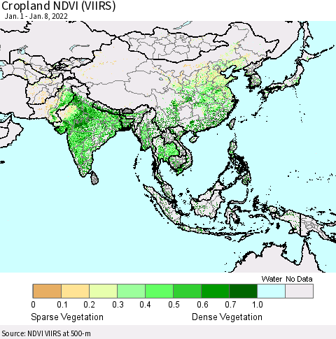 Asia Cropland NDVI (VIIRS) Thematic Map For 1/1/2022 - 1/8/2022