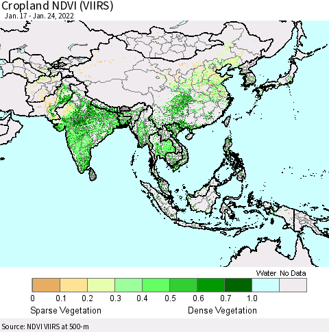 Asia Cropland NDVI (VIIRS) Thematic Map For 1/17/2022 - 1/24/2022