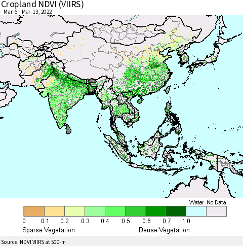 Asia Cropland NDVI (VIIRS) Thematic Map For 3/6/2022 - 3/13/2022