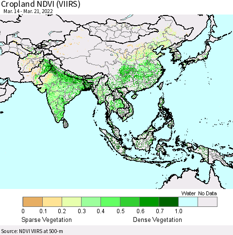 Asia Cropland NDVI (VIIRS) Thematic Map For 3/14/2022 - 3/21/2022