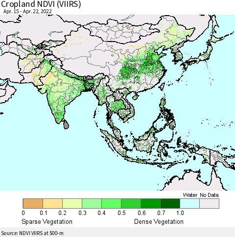 Asia Cropland NDVI (VIIRS) Thematic Map For 4/15/2022 - 4/22/2022