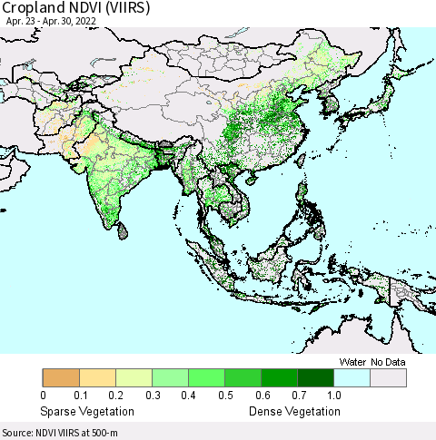 Asia Cropland NDVI (VIIRS) Thematic Map For 4/23/2022 - 4/30/2022