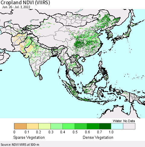 Asia Cropland NDVI (VIIRS) Thematic Map For 6/26/2022 - 7/3/2022