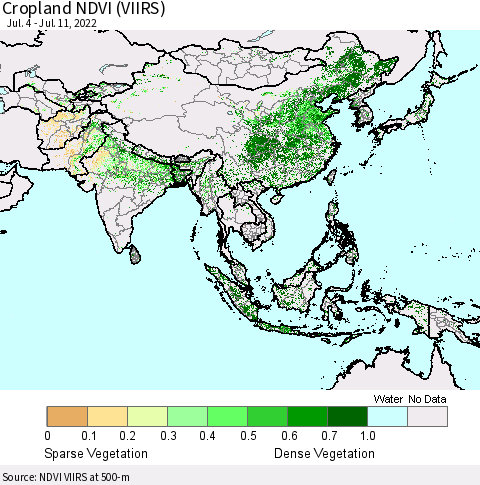 Asia Cropland NDVI (VIIRS) Thematic Map For 7/4/2022 - 7/11/2022