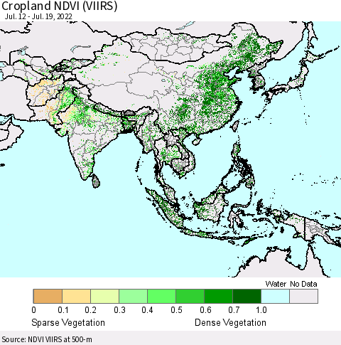 Asia Cropland NDVI (VIIRS) Thematic Map For 7/12/2022 - 7/19/2022