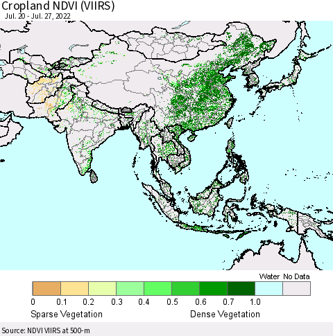 Asia Cropland NDVI (VIIRS) Thematic Map For 7/20/2022 - 7/27/2022