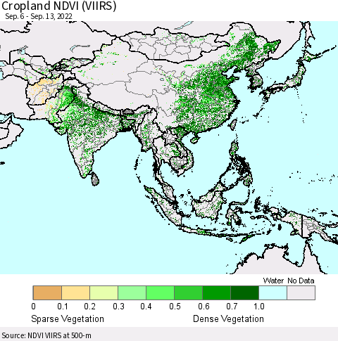 Asia Cropland NDVI (VIIRS) Thematic Map For 9/6/2022 - 9/13/2022